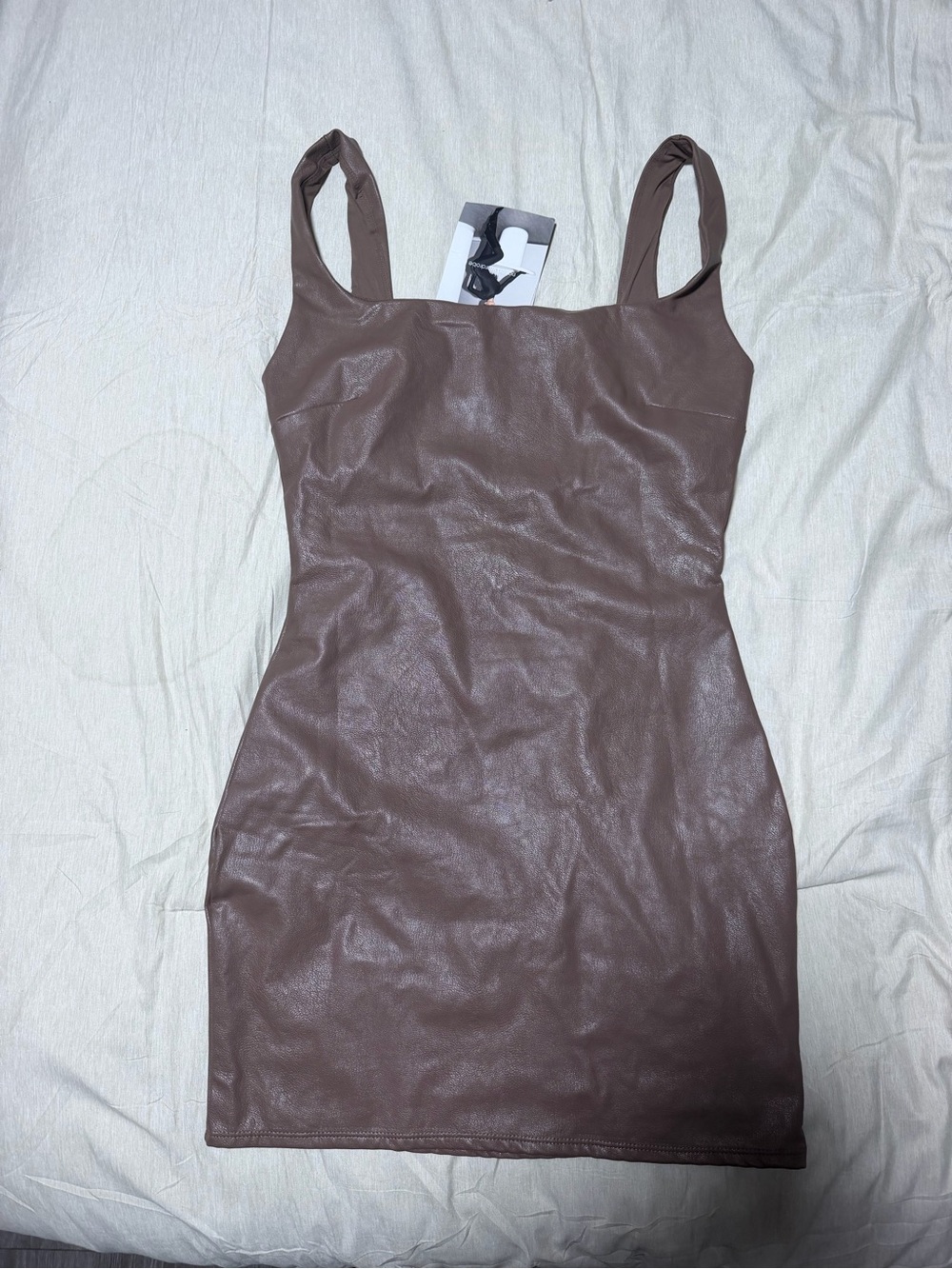 naked wardrobe Faux-Leather Mini Dress in Chocolate Brown